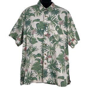 Cooke Street Honolulu Men Aloha Hawaiian Shirt Large L Green Dragon Fruit EUC